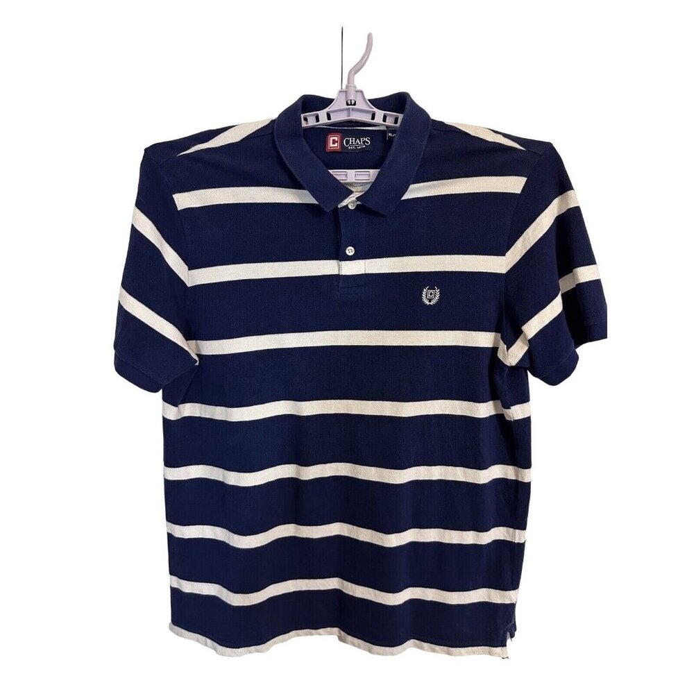 Chaps by Ralph Lauren Men’s Polo Golf 2 Button Shirt Size XL Navy White Stripe